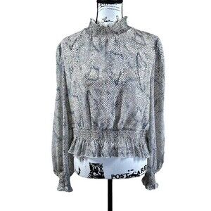Lucy Paris women top animal print long sleeve smock blouse size L